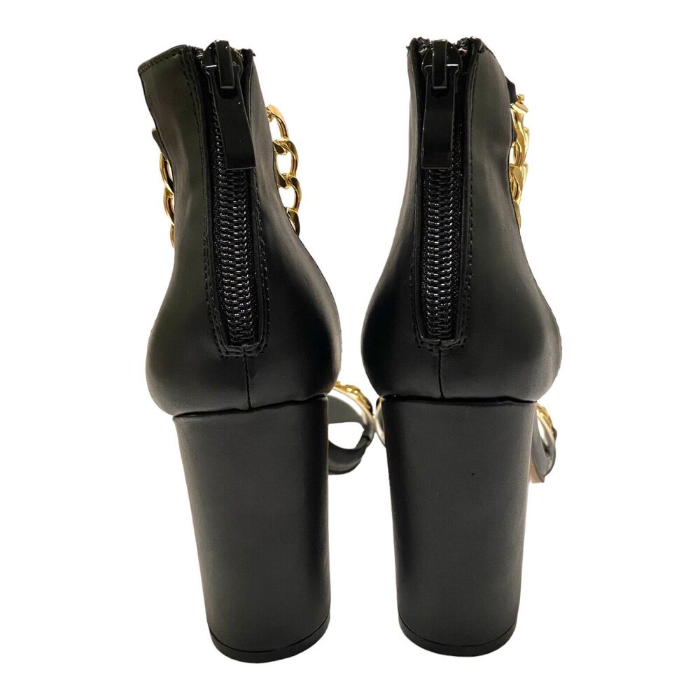 Nicole Miller Women Block Heel Black & Gold Ankle Chain Sandals Size 6 Back Zip - Picture 4 of 10